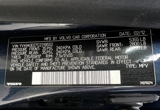 Volvo XC 60 cena 52500 przebieg: 233000, rok produkcji 2012 z Kępno małe 781
